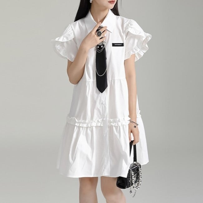 frill sleeve shirt onepiece / l0716