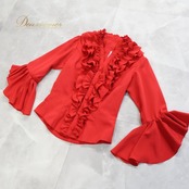フラメンコ 衣装 エルモサイベリア HERMOSA IBERIA トップス ブラウス レッド系 赤 無地 フリル ボランテ ダンス パーティ 華やか 豪華 舞台 フリルトップス おしゃれ かわいい 衣装用 ダンスウェア ステージ衣装フリルブラウス フェミニン レディース イベント