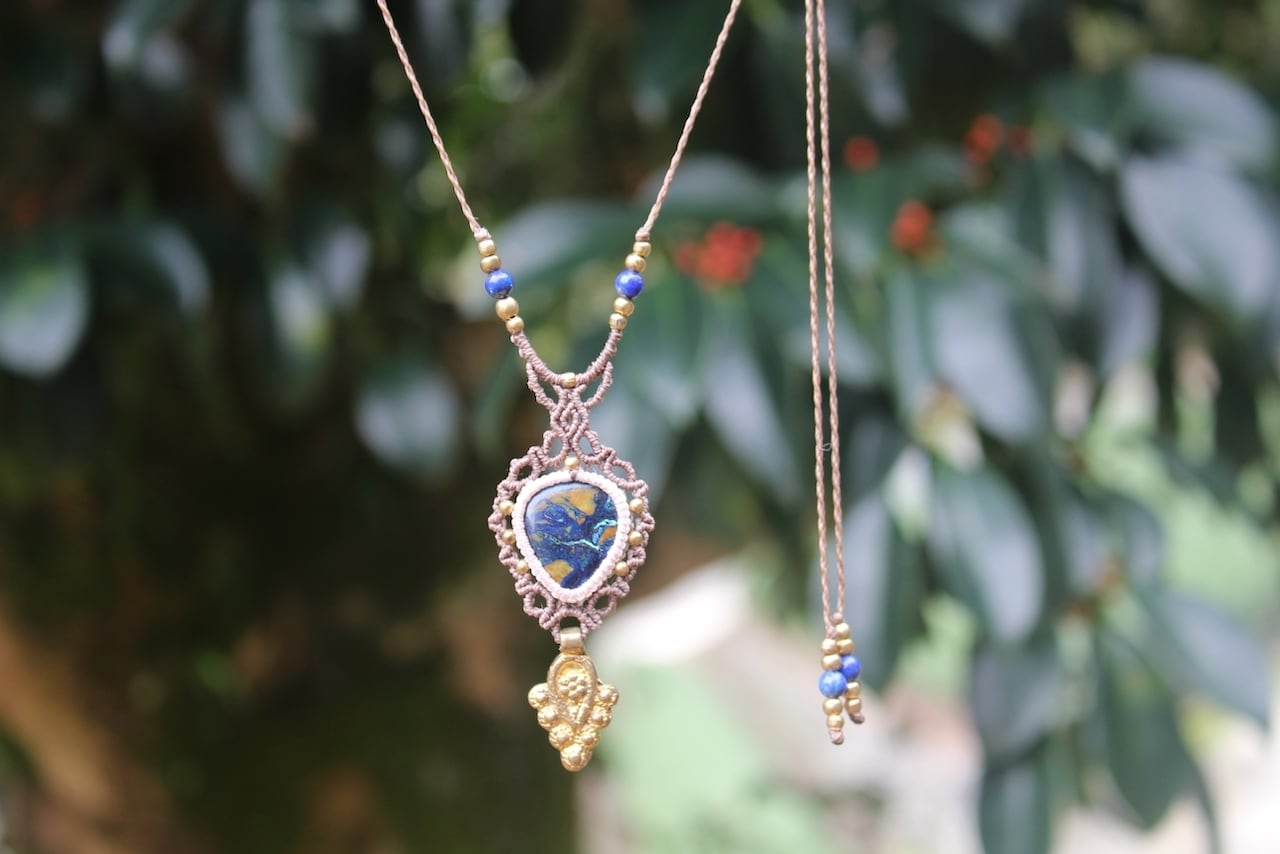 Azurmalachite micro macrame necklace | NAGIVAGI