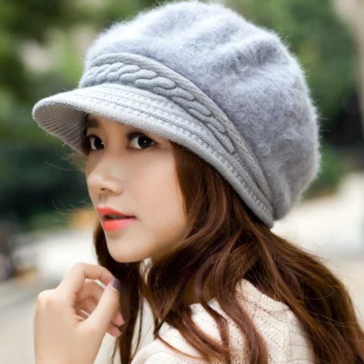新品◇グレー◇ふわもこファー帽子◇暖か◇ボア◇キャスケット◇ニット