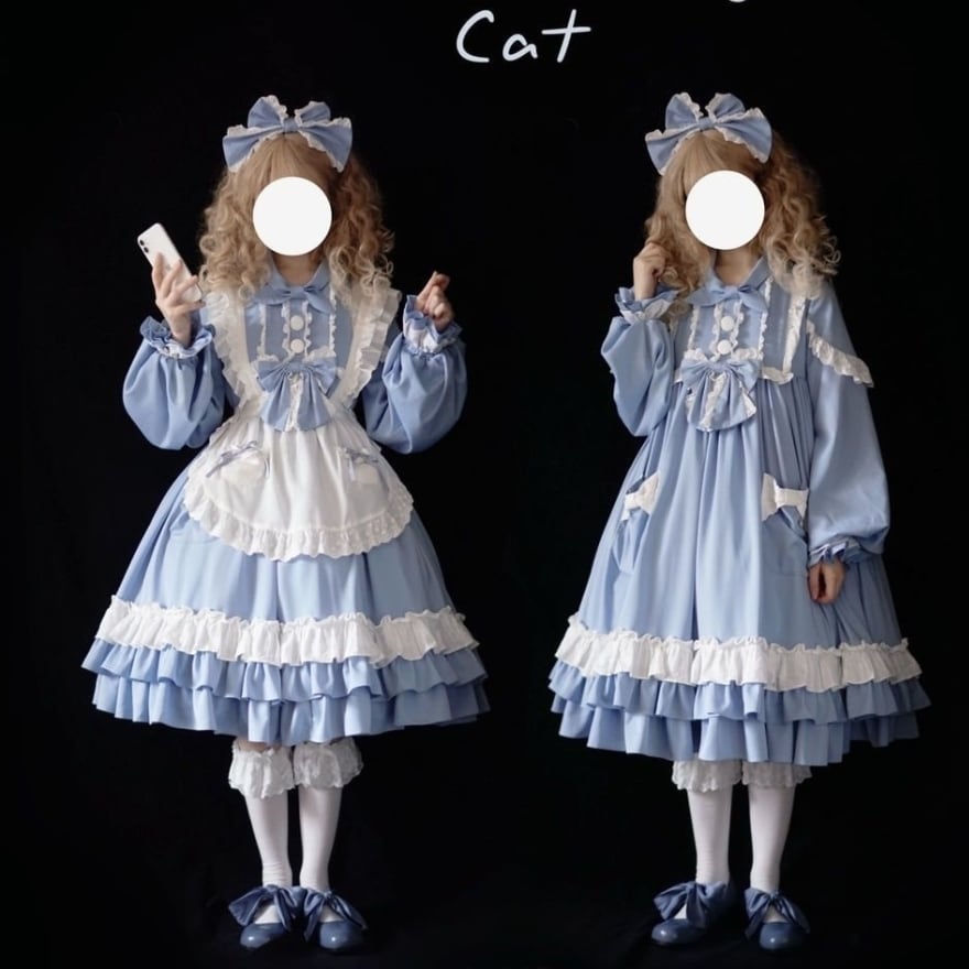 ふわふわ メイドワンピース ヘッドドレス リボン コンカフェ メイド