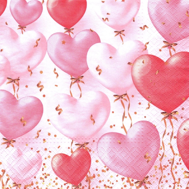 2024春夏【PAW】バラ売り2枚 ランチサイズ ペーパーナプキン Heart Balloons ローズ