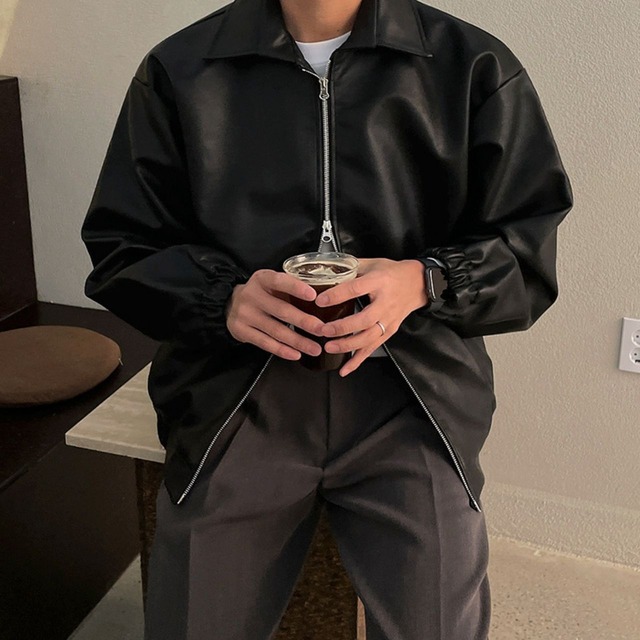 シングルジップフェイクレザーブルゾン　MT0080414