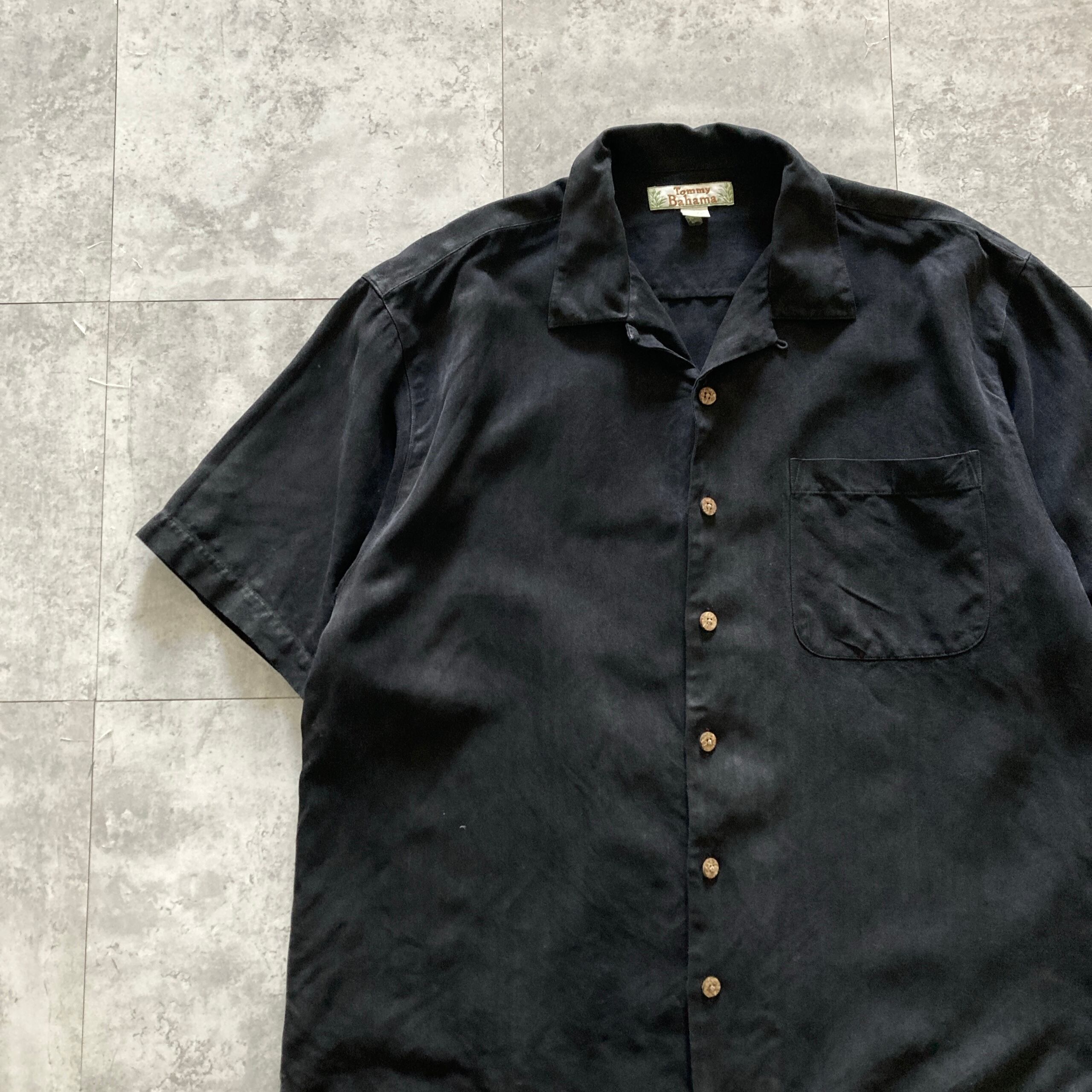 Size.XL】00s Tommy Bahama トミーバハマ シルク100% 単色 ブラック
