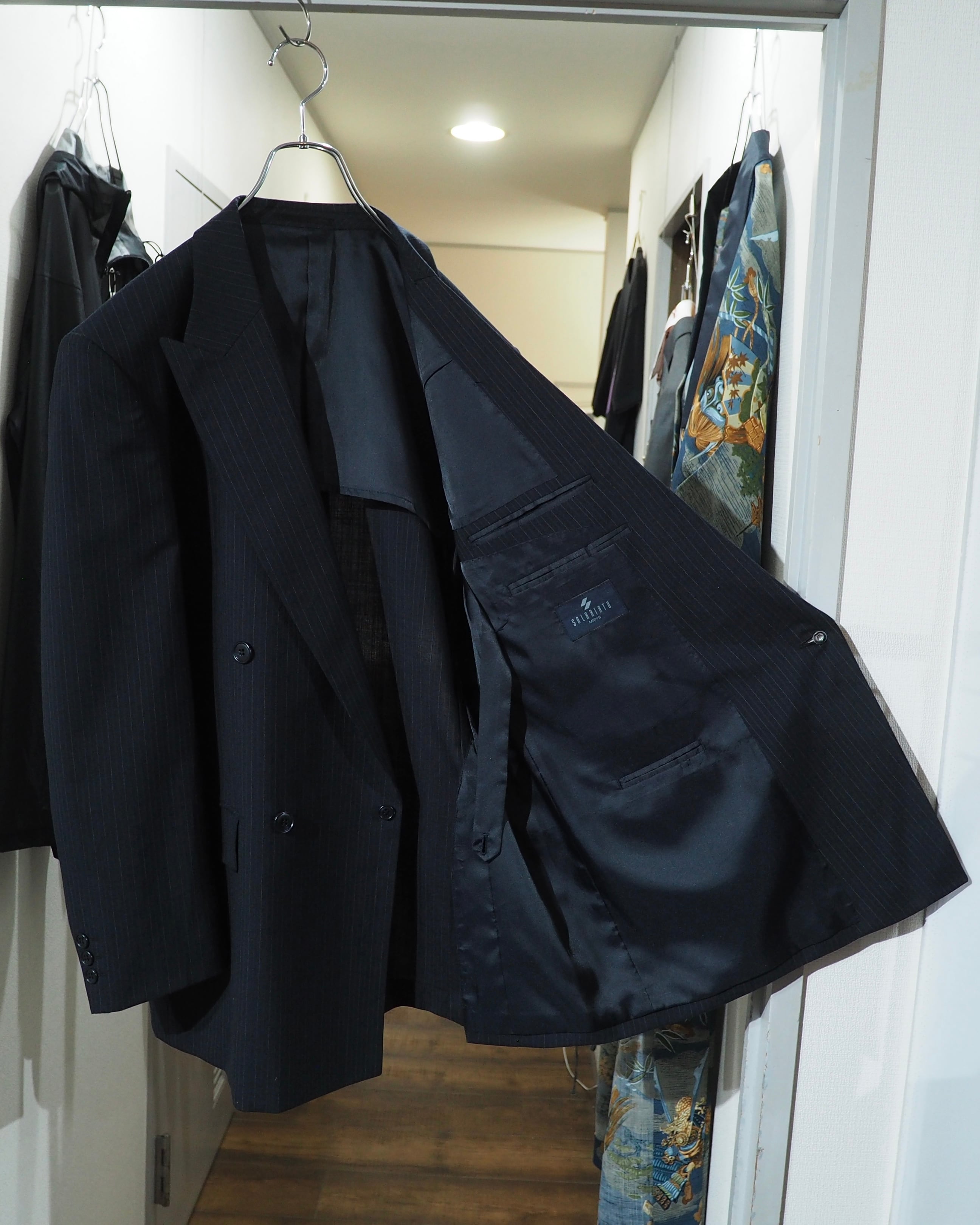 1990s Beautiful Pinstripe Embroidery Vintage Double Breasted Tailored Jacket