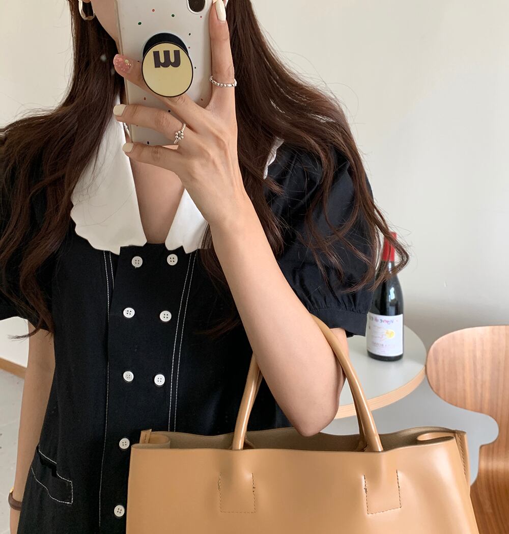 ダブルブレストシャツ スカート サマーネイビーカラードレス 夏物 ビッグFスモールZ韓国96356101093