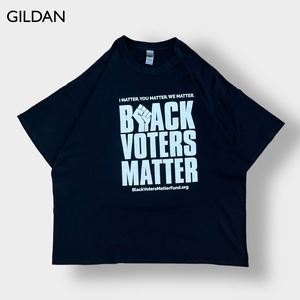 【GILDAN】3XL ビッグサイズ Black Voters Matter ロゴ Tシャツ バックプリント 黒t 半袖 us古着