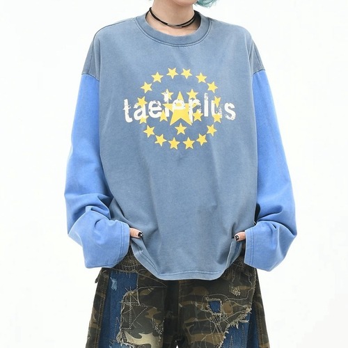 サークルスターカラーブロックウォッシュルーズTシャツ 2col R02634