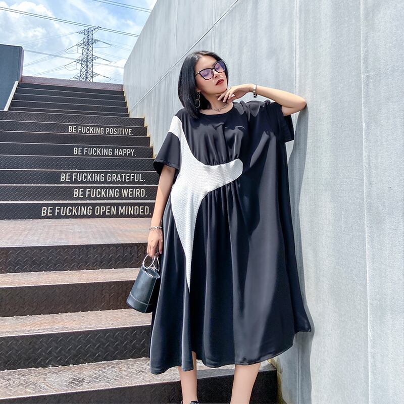 ドレス サマーロングスカート カラー薄手Aライン 大きめサイズ 夏物 ステッチ ラブタオタオダレンハウス14403584331