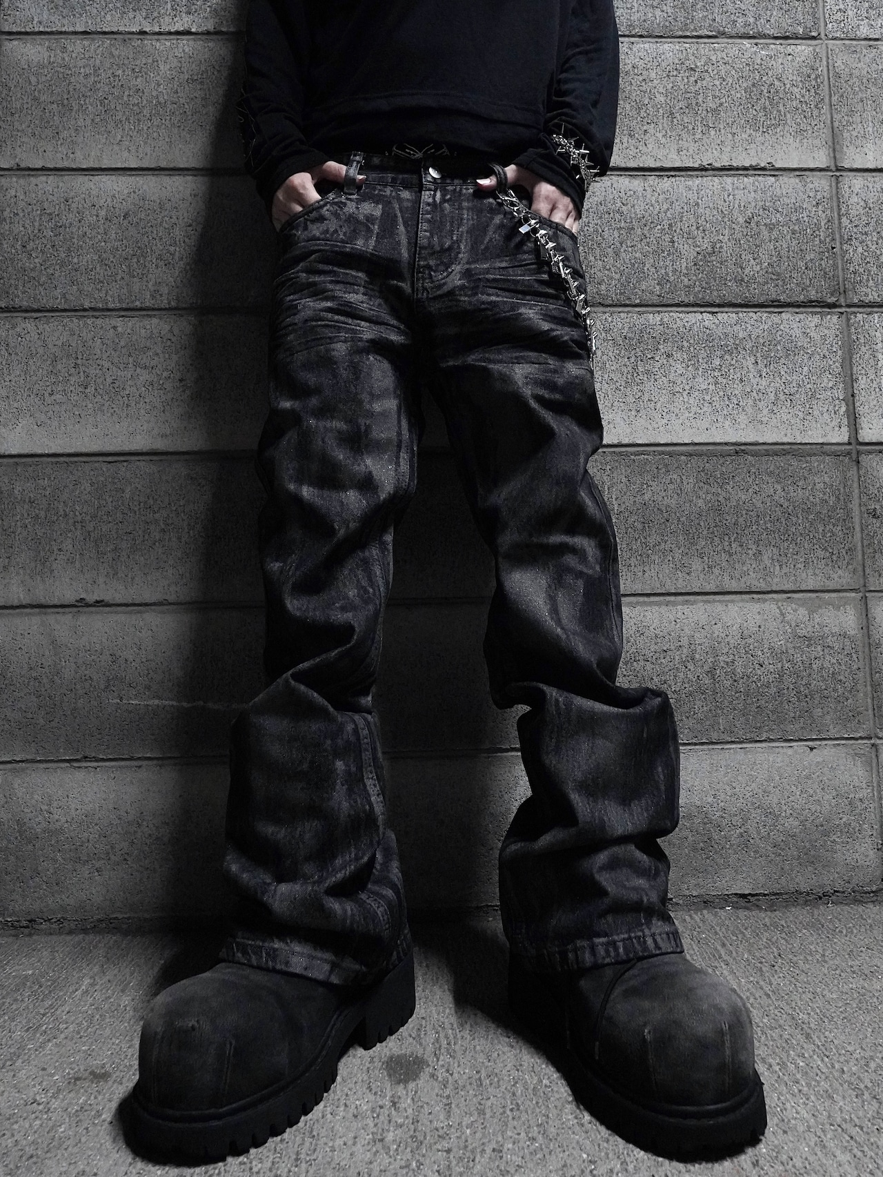 【PLANET STUDIO】Silver Coating Flare Denim Pants