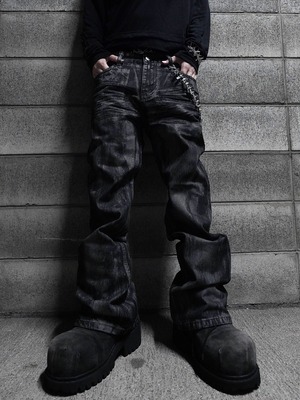 【PLANET STUDIO】Silver Coating Flare Denim Pants