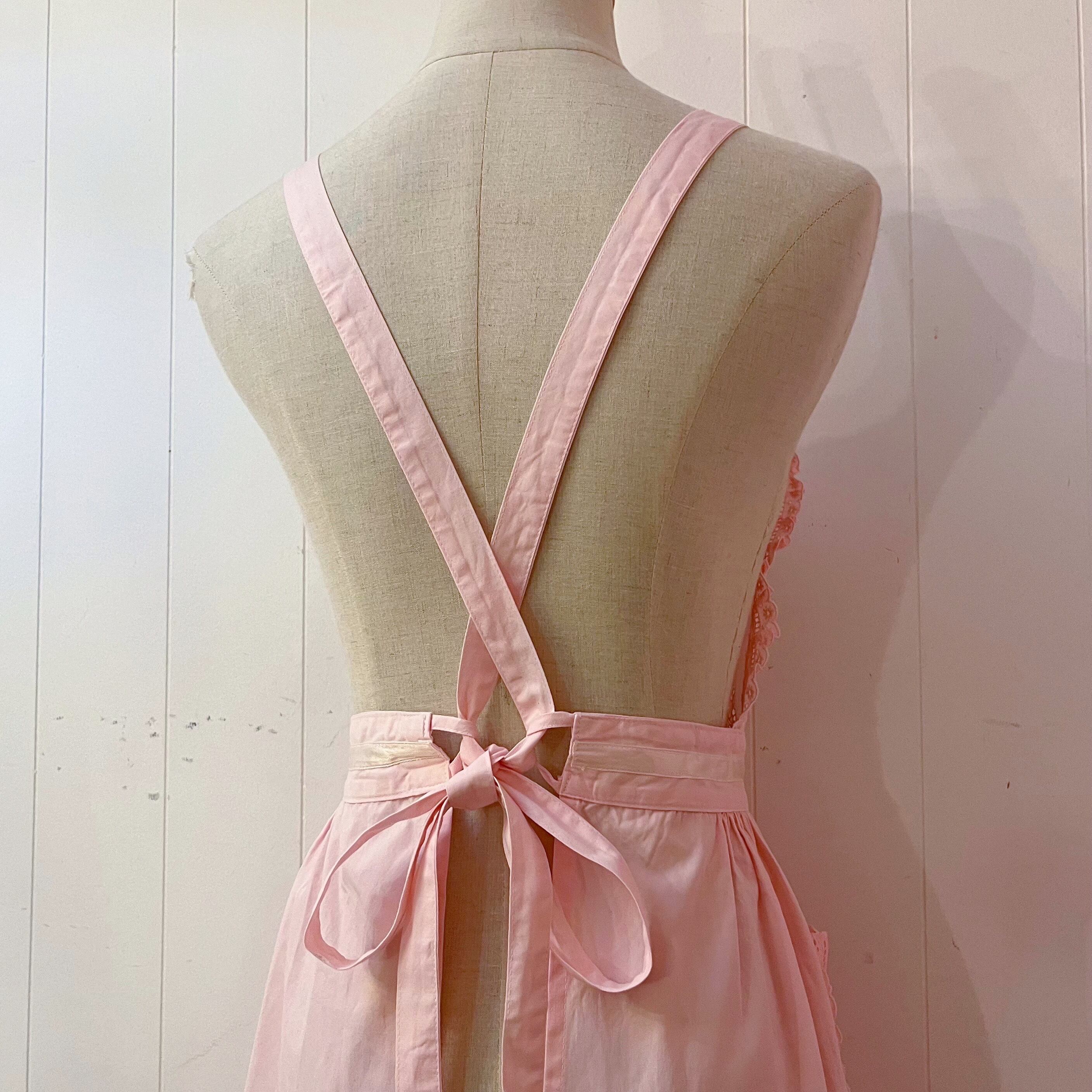 pink ribbon frill apron
