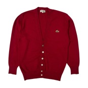 70s 80s CHEMISE LACOSTE ラコステ 文字ワニ ウールニット カーディガン 3 /K-OS-7107/ビンテージ/ボルドー系