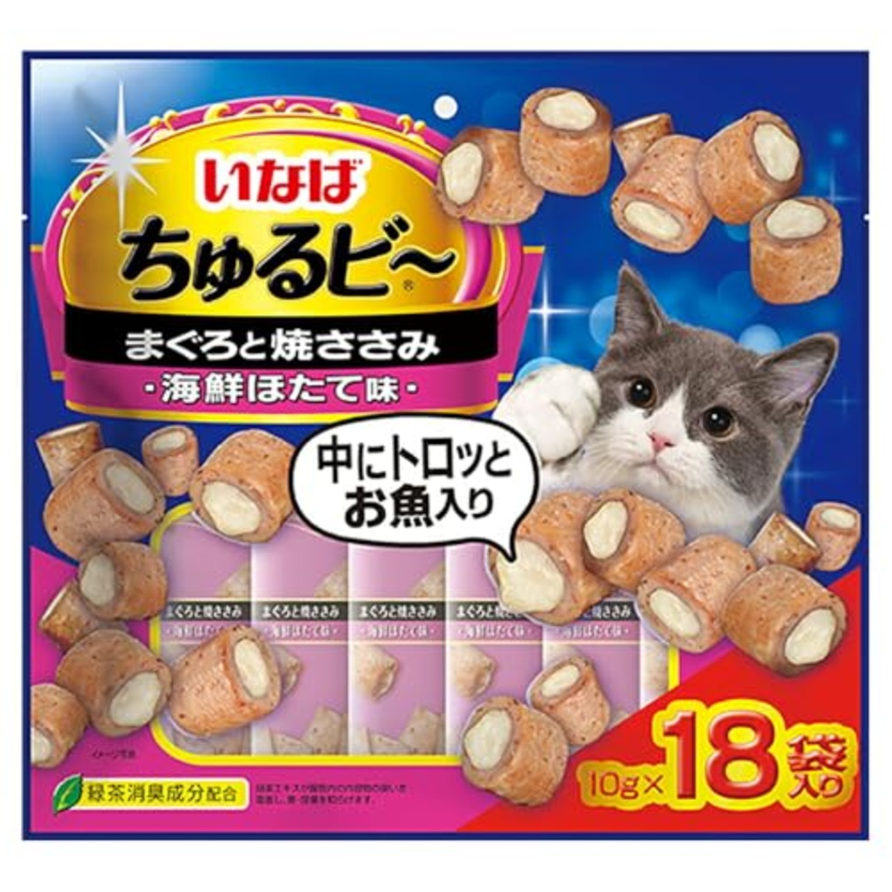 いなば ちゅるビ~ まぐろと焼ささみ 海鮮ほたて味 10g×18袋 猫用おやつ