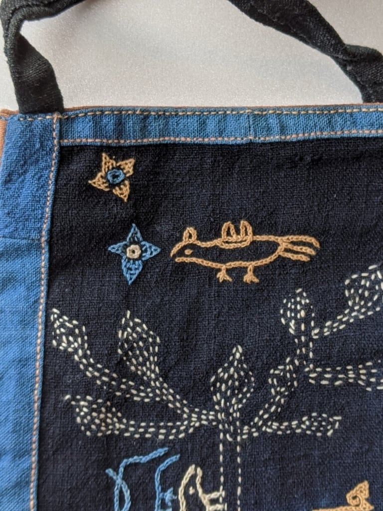 ラオス レンテン族の藍染め手刺繍ポシェット 大 | sora to tori