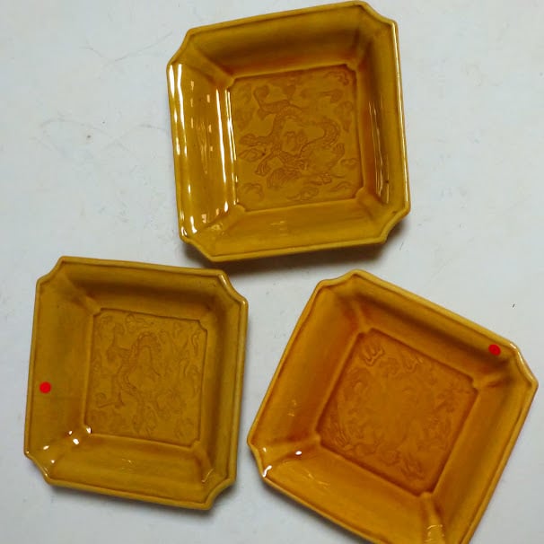 訳ありアウトレット☆セール 金継ぎ用 骨董はじめ 珉平焼 黄釉 龍文 角