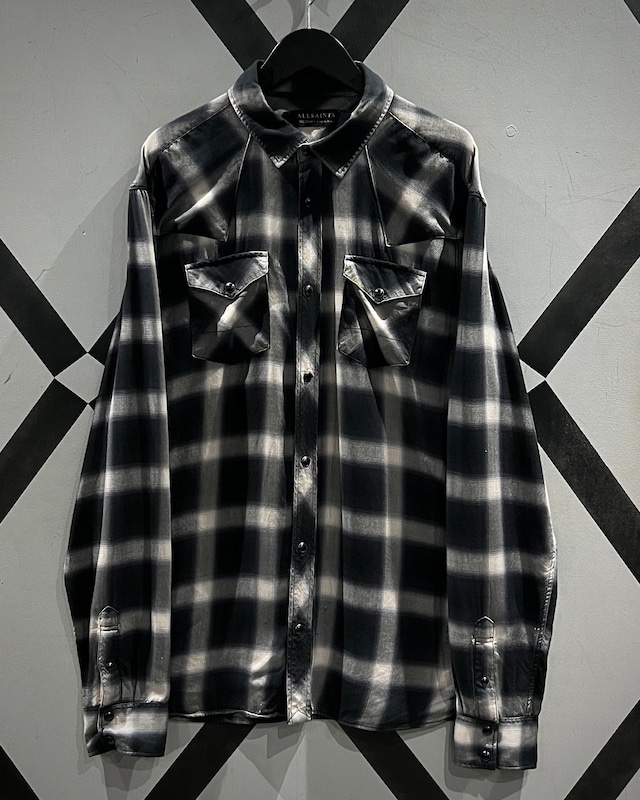 【X VINTAGE】Monotone Ombre Check Vintage Western Shirt
