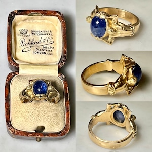 vintage french c1950 18ct gold ring set with sappire " art nouveau style "