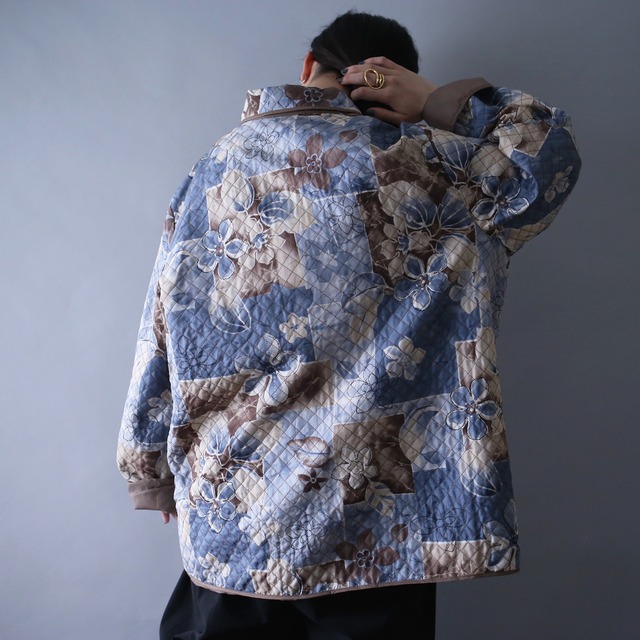 flower art pattern over silhouette quilting shirt jacket