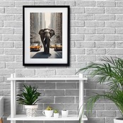 Elephant Trip｜象が都会を旅するピンクのコラージュアート｜子供部屋・リビングを明るく彩る額縁付きインテリアポスターA2ポスター