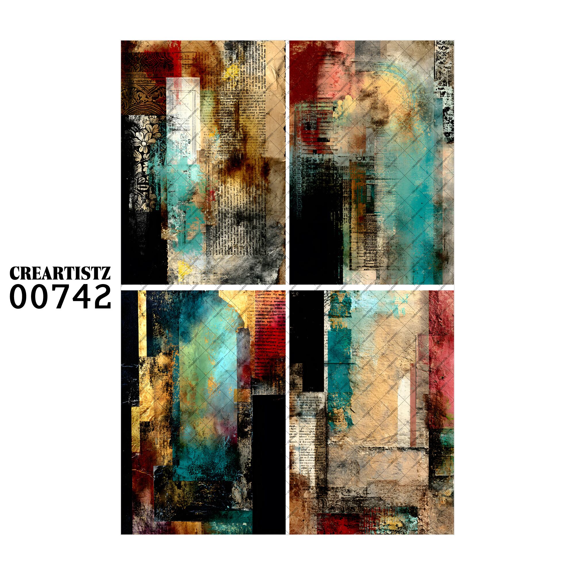 00742 背景 コラージュ素材 オリジナル 12枚セット (4種類×3枚) ペーパー/ステッカー CREARTISTZ