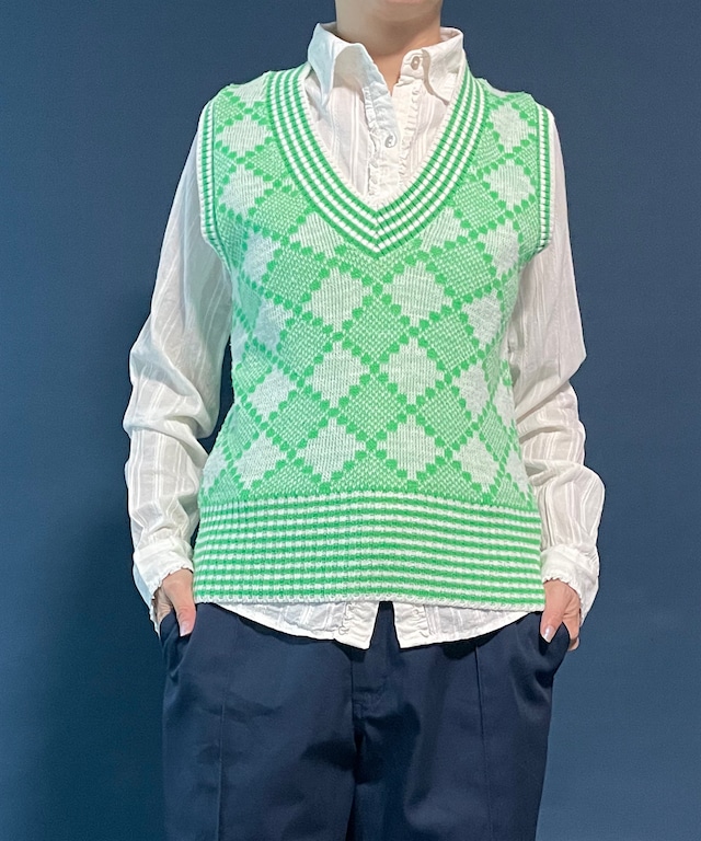 【送料無料】Green check vest Made in USA