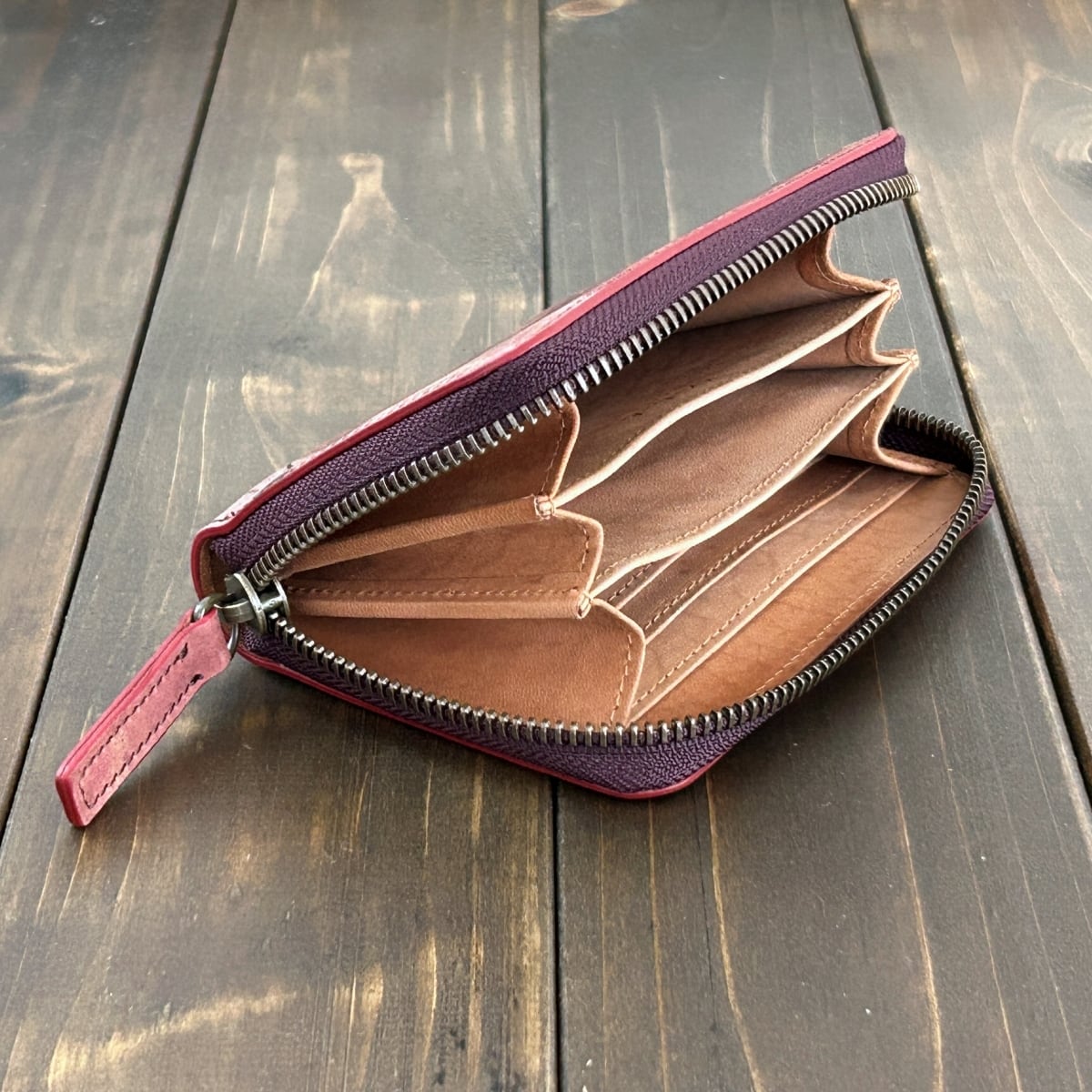 HORWEEN シェルコードバン スタンプ ミドルウォレット バーガンディ