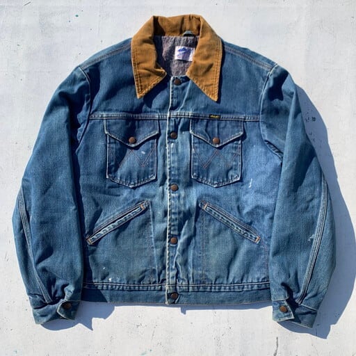 80's WRANGLER ラングラー NO-FAULT DENIMS ブランケットライナーデニムジャケット JL720NV スナップボタン ペンキ 40~42位 USA製 希少 ヴィンテージ
