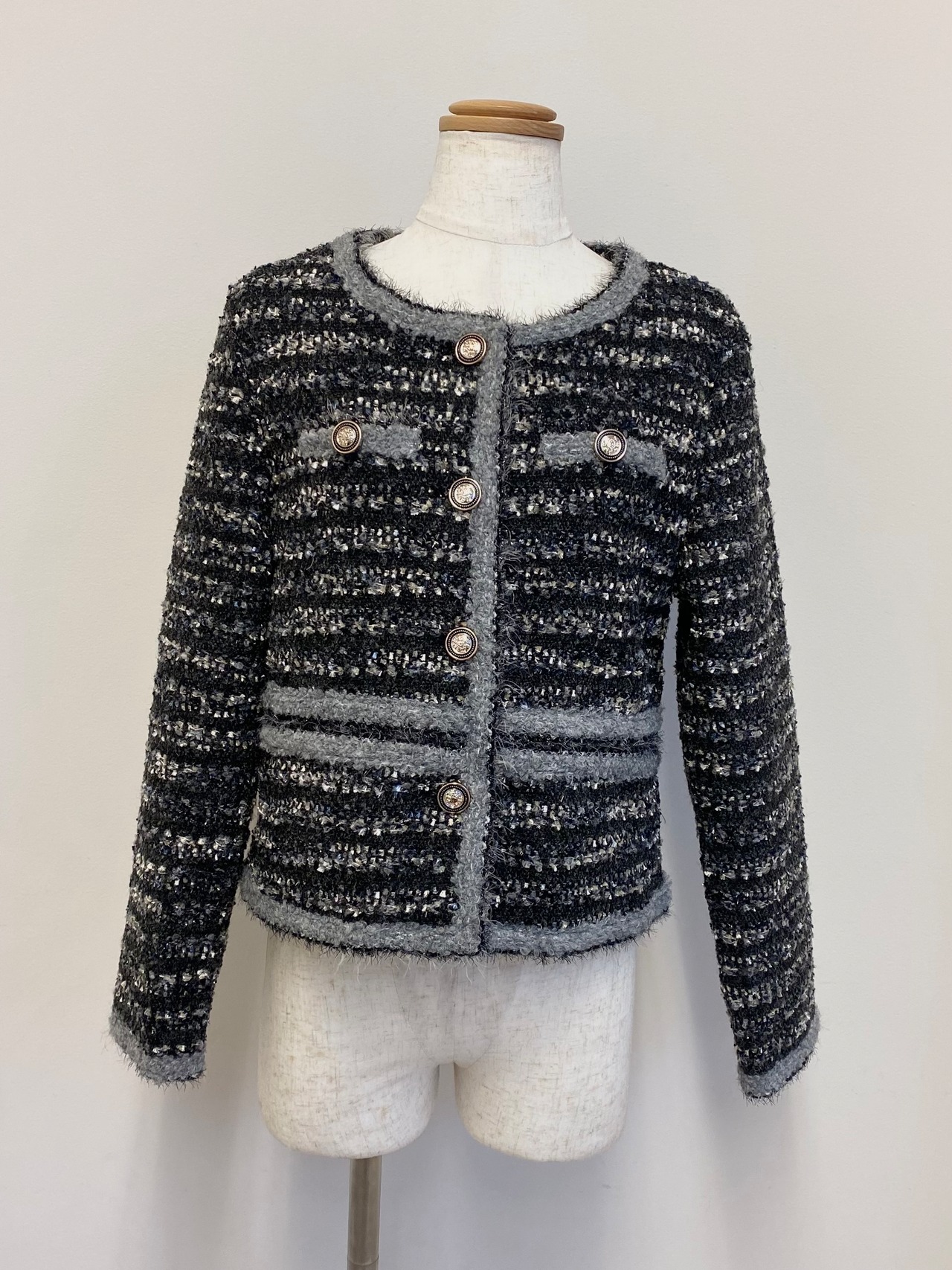 ノーカラーツイードジャケット［60011］