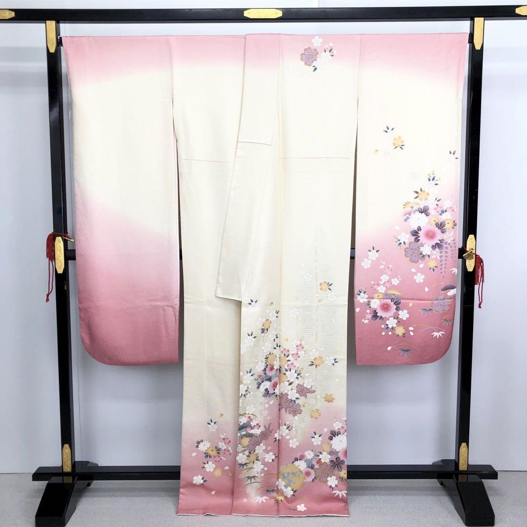 振袖 美しい桜柄 金駒刺繍 銀通し 乳白色 トールサイズ K-2903 | リユース着物わびさび