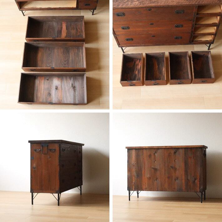 アンティーク 整理箱 タンス 古家具 古道具 木製 引き出し7杯 無塗装