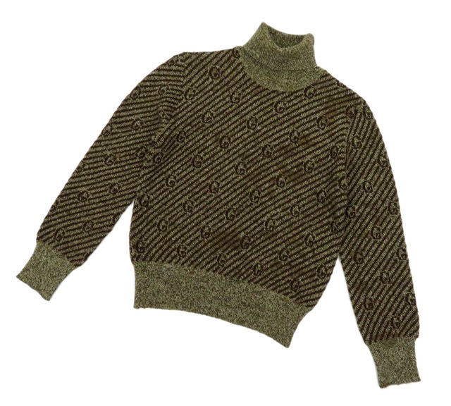 GUCCI / グッチ 斜めストライプ柄 タートルネック ウール ニット セーター