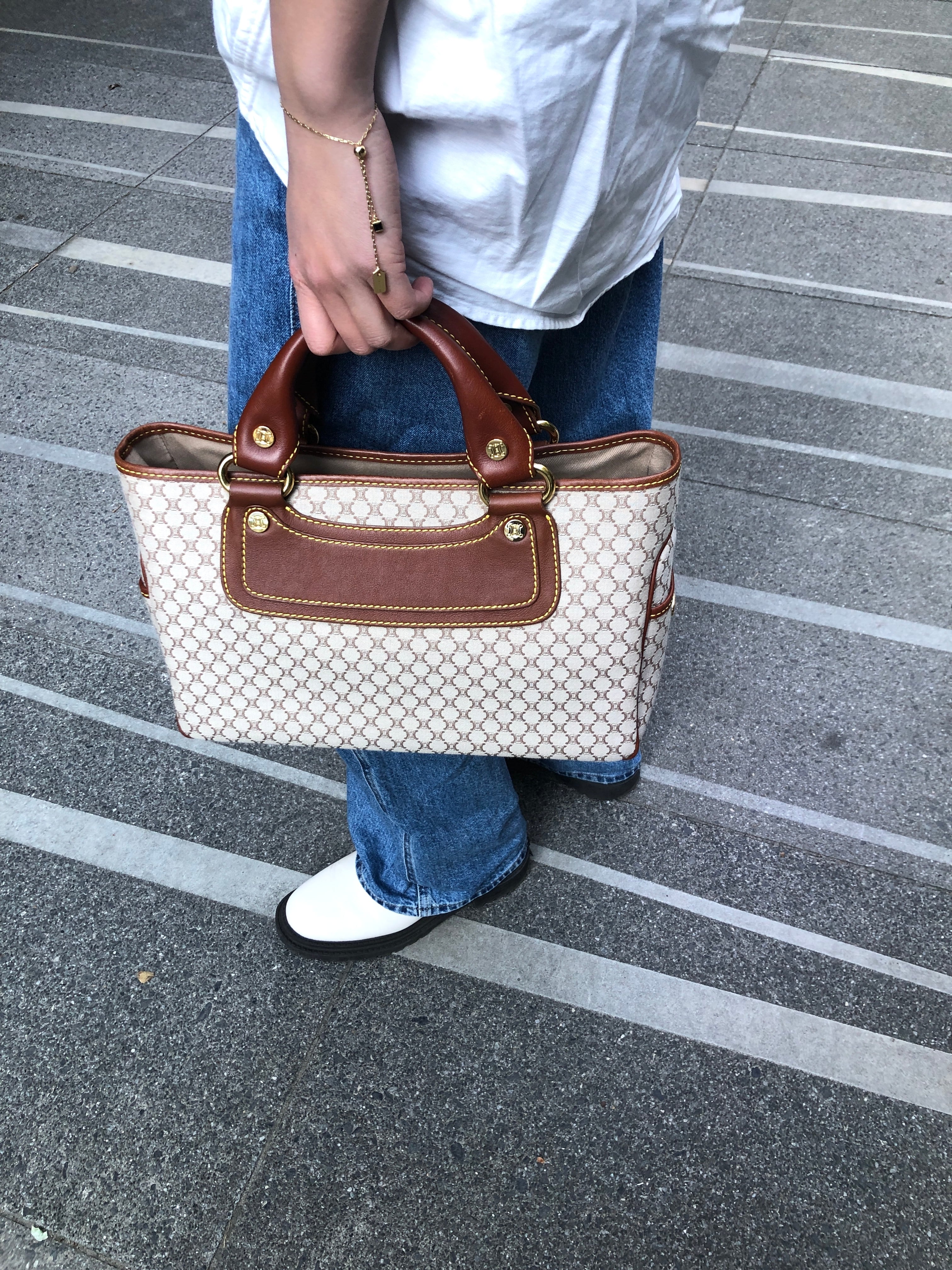 CELINE セリーヌ マカダム ブギーバッグ ハンドバッグ ベージュ CELINE セリーヌ マカダム ブギーバッグ ハンドバッグ ベージュ
