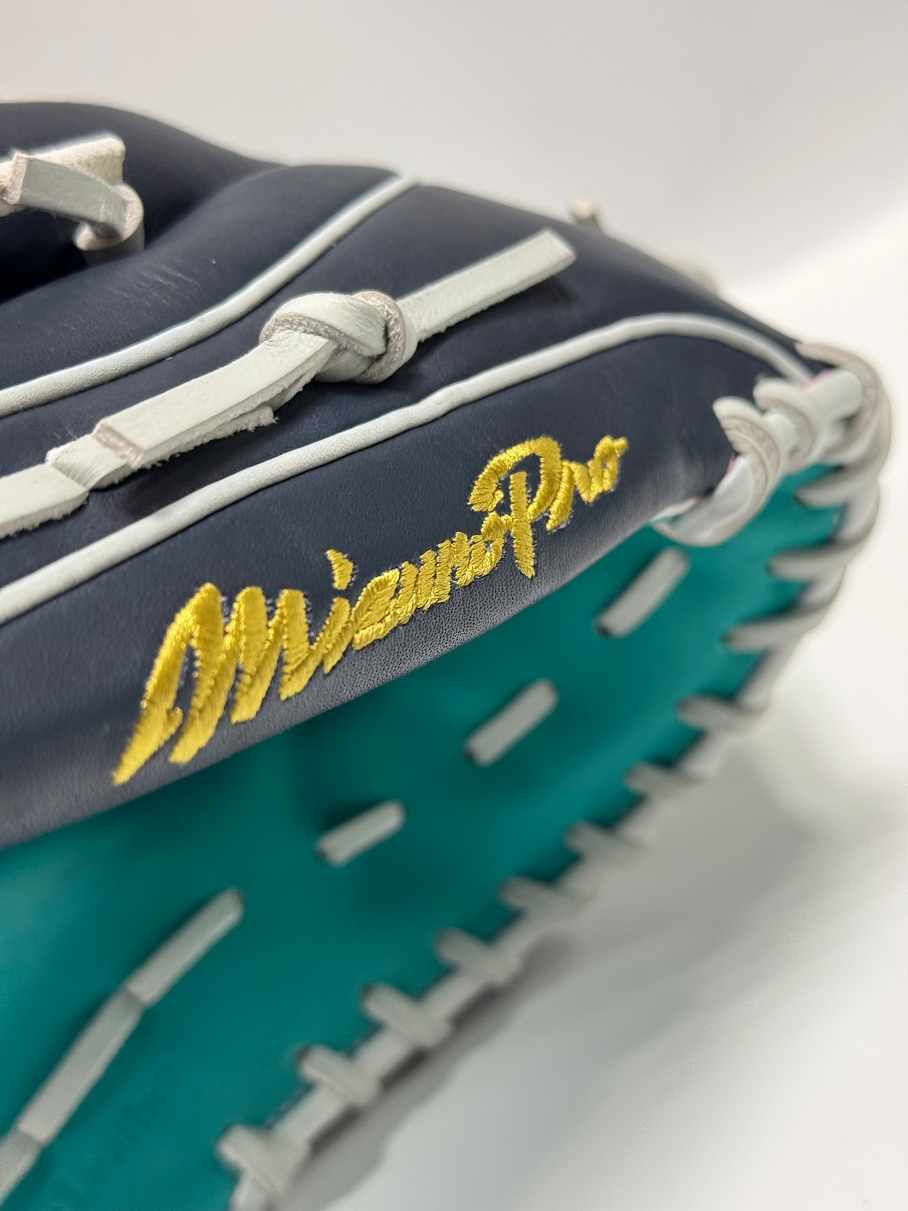 MIZUNO PROーミズノプロ 軟式グローブ ミチイ店舗別注グラブ 右投げ用 森下翔太選手モデル ヒスイ/Dブルー×グレー・画像8
