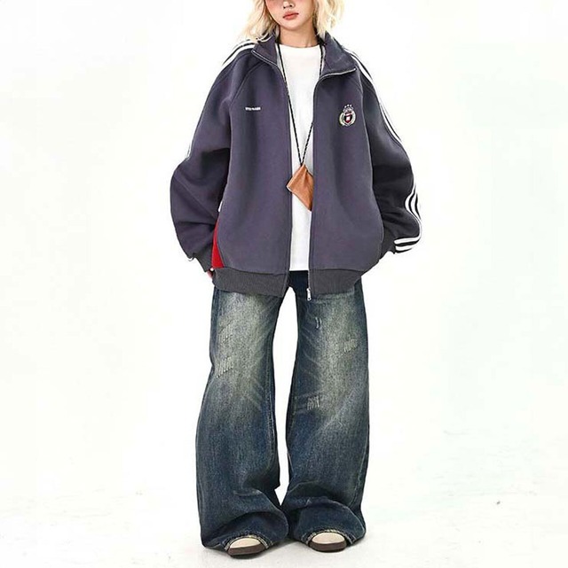 トラックラインエンブレムジップブルゾン 2col   R01488