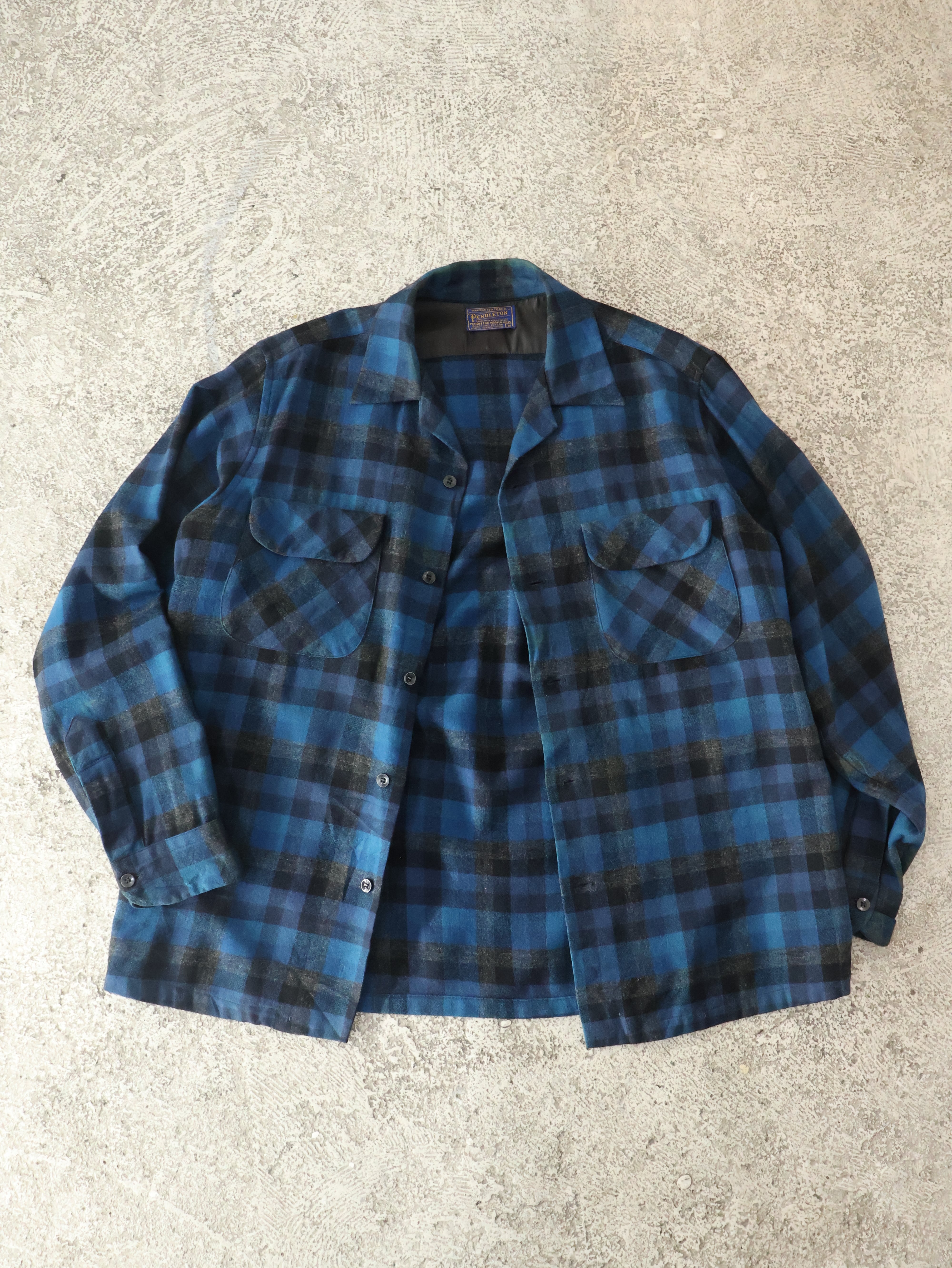 60s Pendleton wool board shirt 表記M ブルー チェック ウール ボード