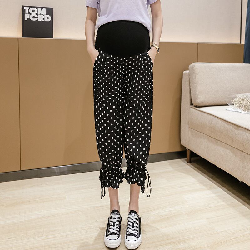 【新作】【送料無料】 マタニティウェア2020夏新しい流行のマザーシフォン水玉クロップドパンツファッションアウターウェアマタニティベリーリフトワイドレッグパンツ-アリババ サマー 夏物 ワイドパンツ expec25224918189