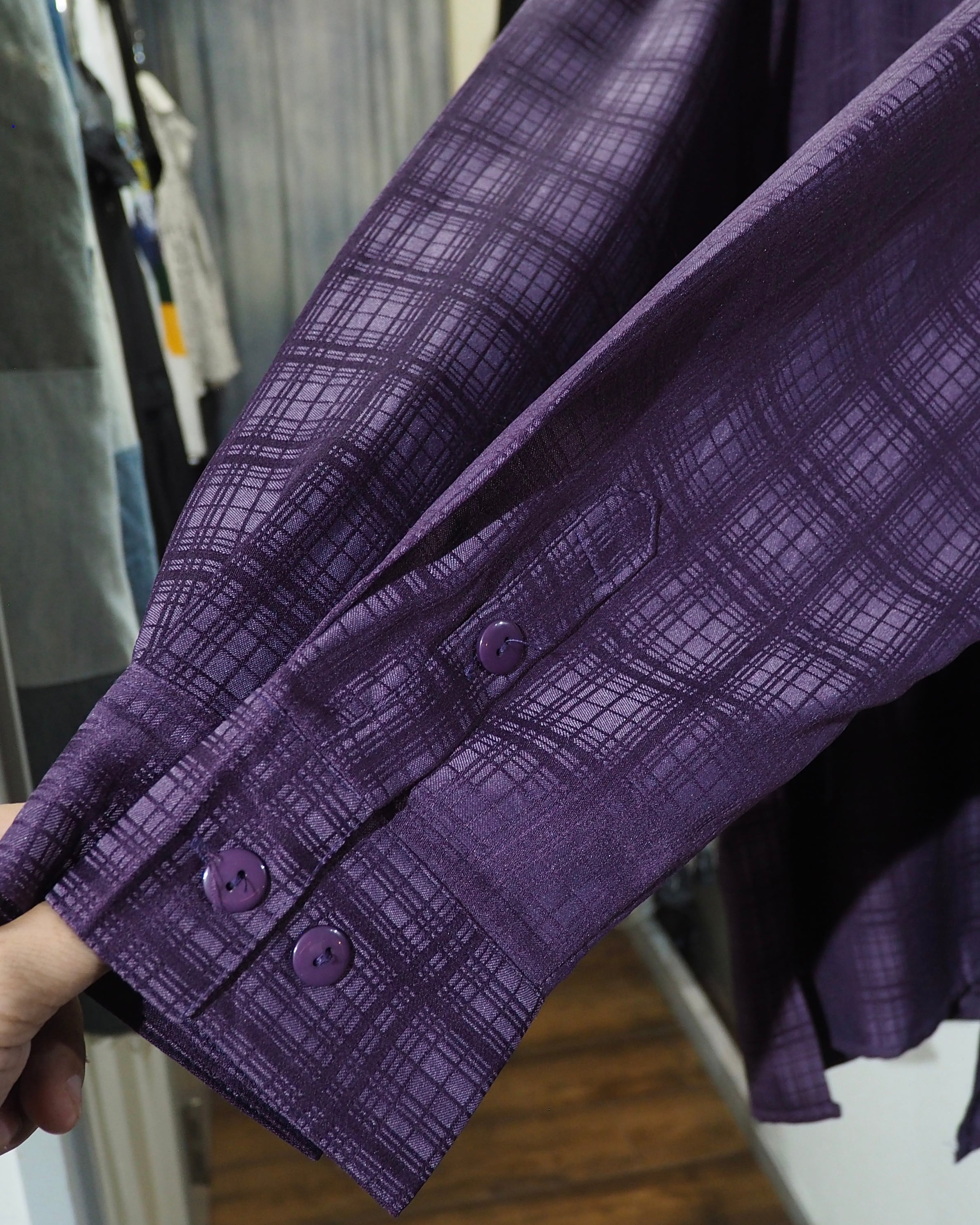 1990s " 妖艶甘美 " Bewitching Purple Color Vintage Loose Open Collar Shirt