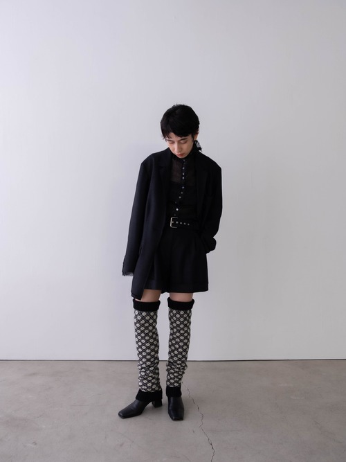 ERiKOKATORi/EK11-1-4 wool linen gauze highneck top Black