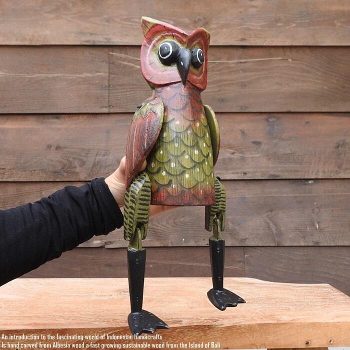 お座り フクロウさん Mサイズ 手足が動かせる木彫りの動物 ウェルカム