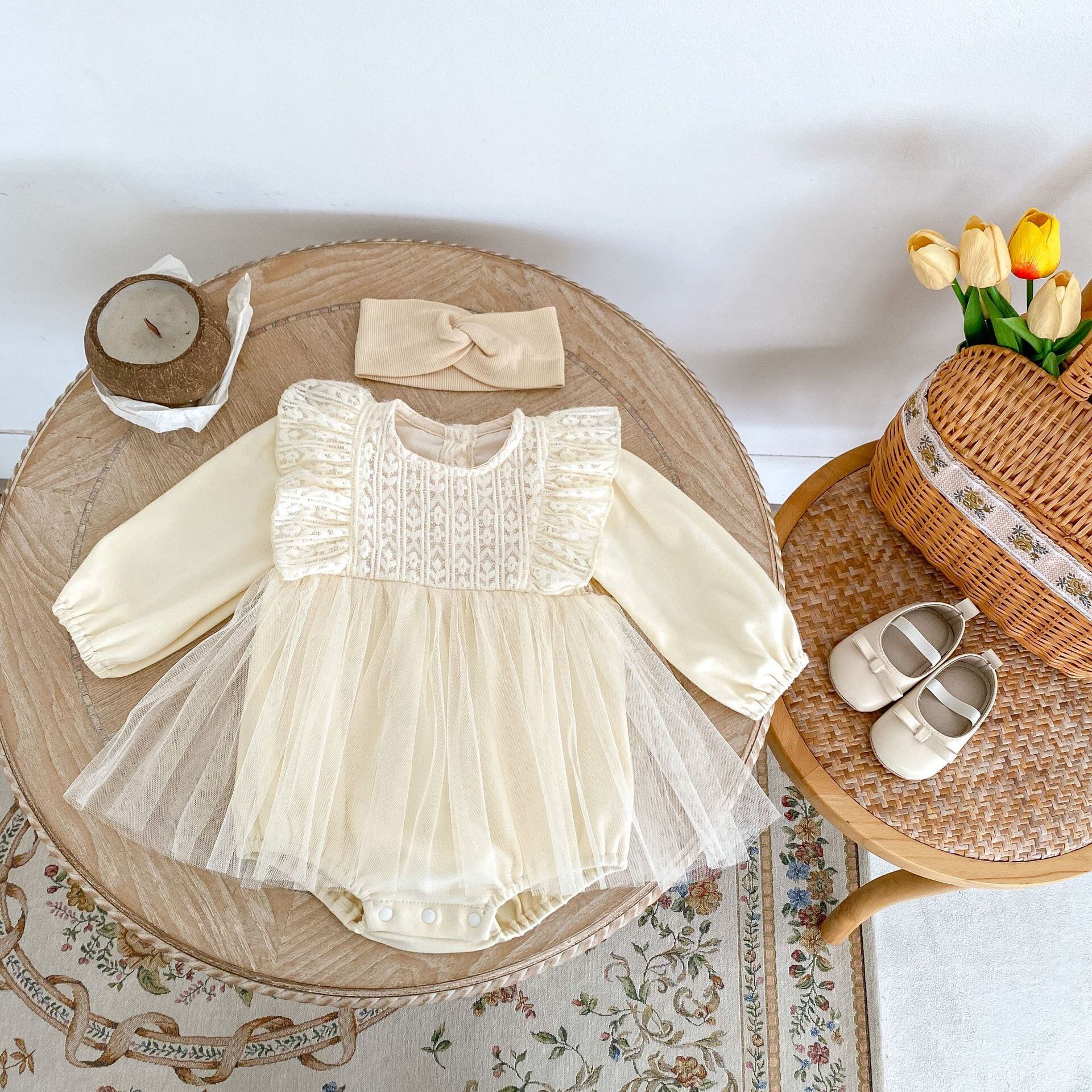 レース　ワンピース　ロンパース 秋作レースワンピース風ロンパース | yababy powered by BASE