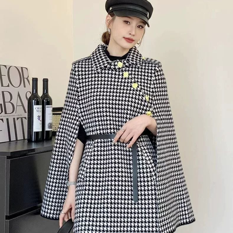 気質満点 ダブルブレスト 4色展開 ウール混コート ケープコート<F