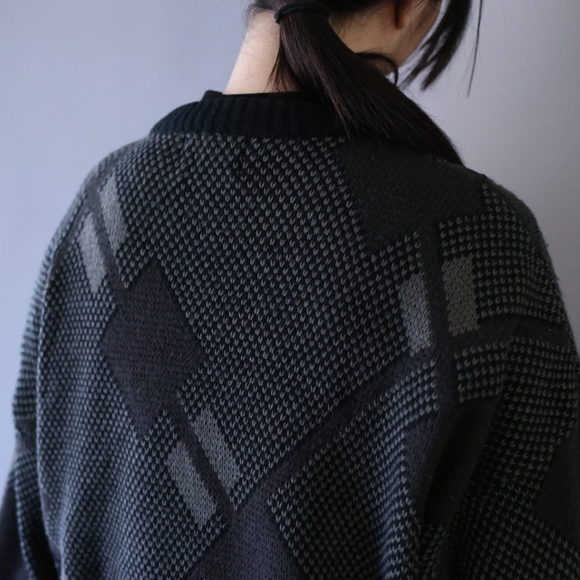 fake leather taping design mode knit sweater