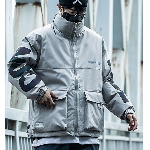 予約販売】ナイロンジャケット アウター ブルゾン バックプリント 反射