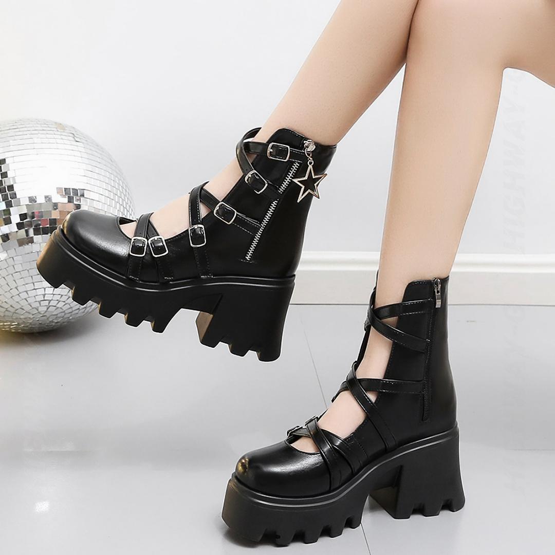 厚底ストラップ星チャームブーツ（全2色） / HWG1240 | HiGHWAY-G