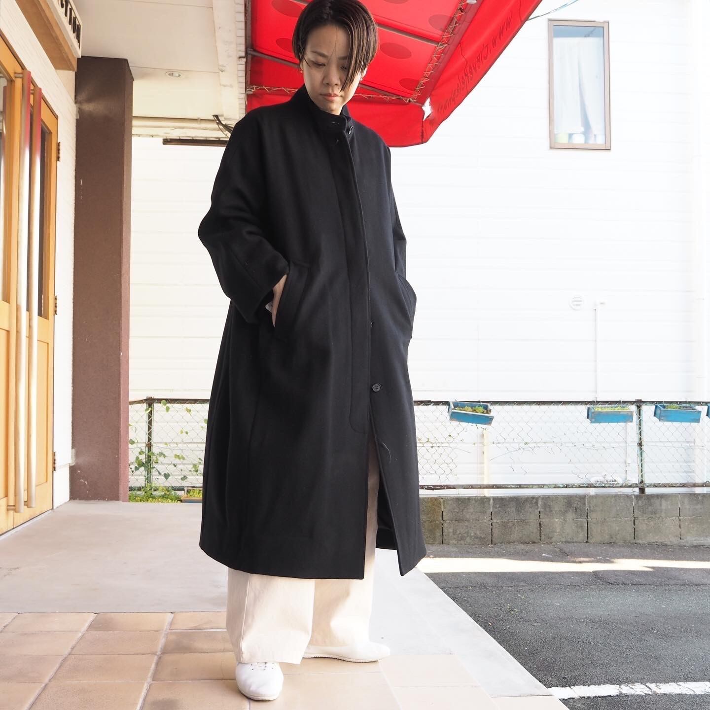 yuni super100ロングコート yuni スーパー100 wool スタンドカラーロングコート