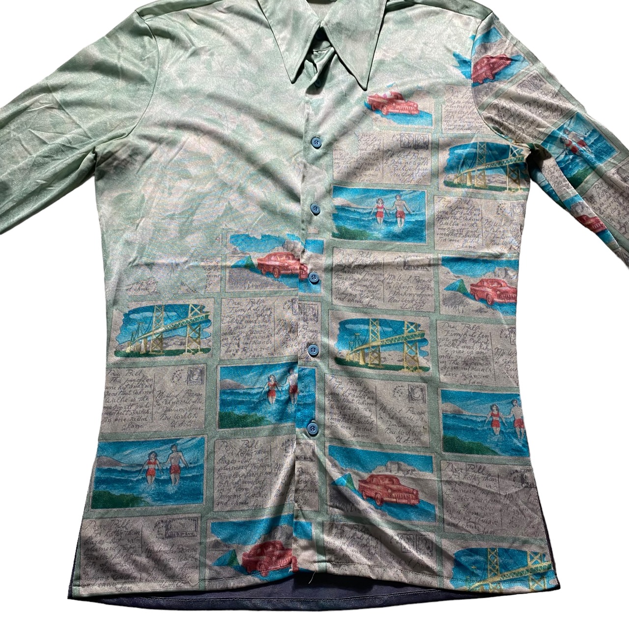 vintage 1970’s NIK-NIK back-panel polyester shirt “postcard”