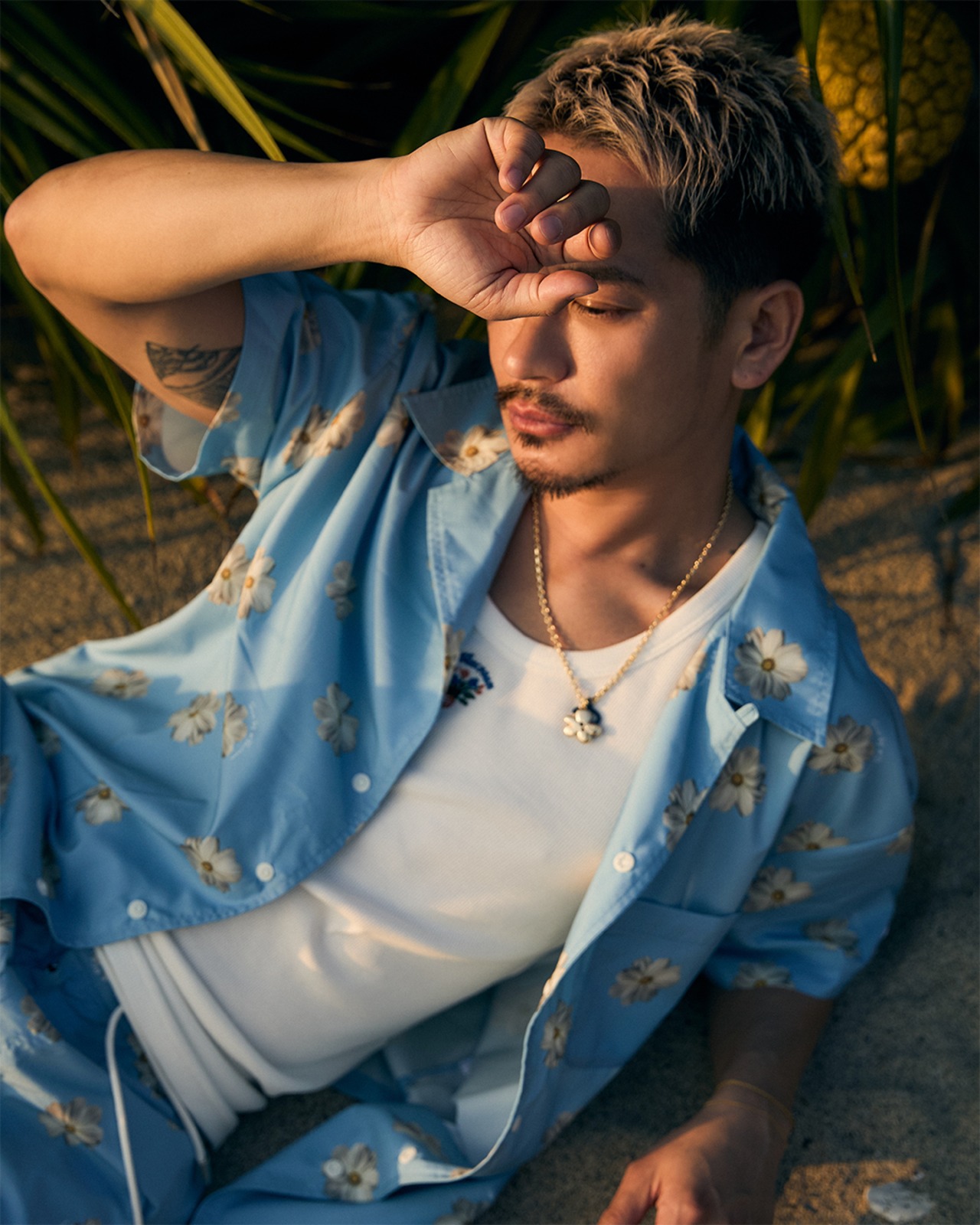 【SUNS】FLOWER PATTERN OPEN COLLAR SHIRTS［RSS027］