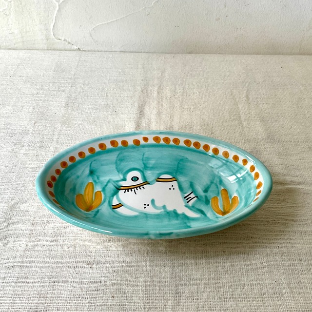 【イタリア陶器】だ円皿(カモメ柄)