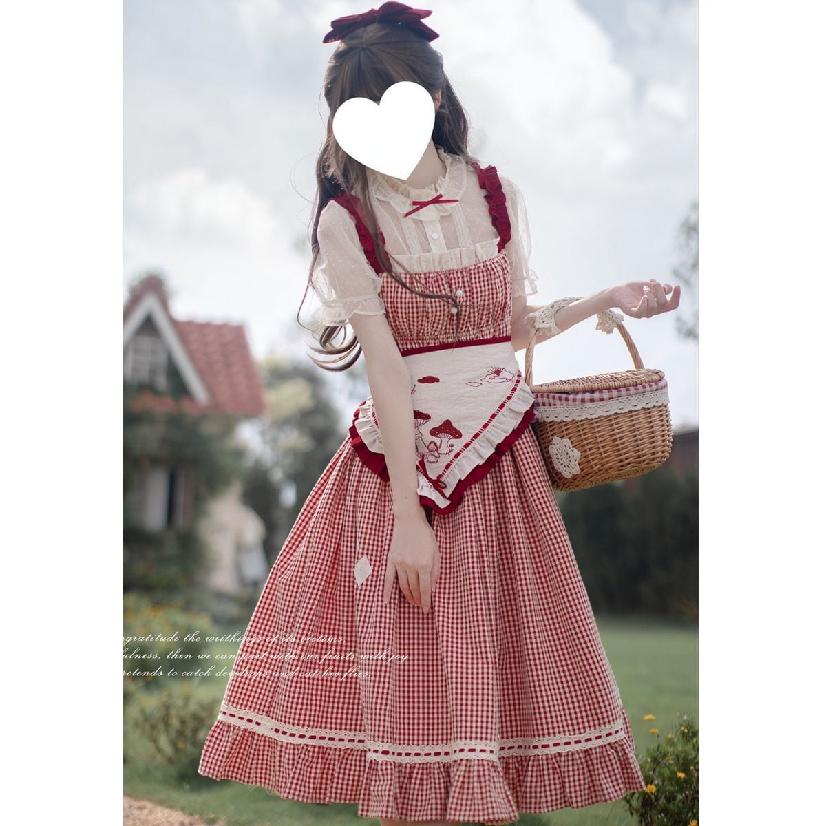 森ガールレッドチェックロングスカートセット：JSK | Maiden's Rêve